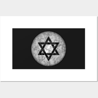 Black Hexagram on White Marble Posters and Art